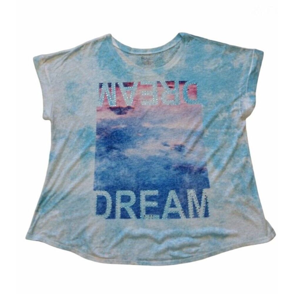 Lane Bryant T-shirt‎ Women 18/20 Blue White Pink Tie Dye Rhinestone Shabby Chic